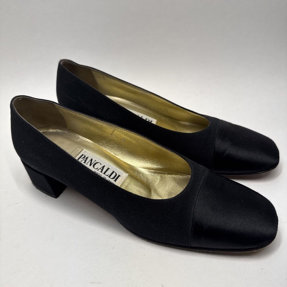 Vintage Pancaldi woman's shoes size 5.5B Black Satin